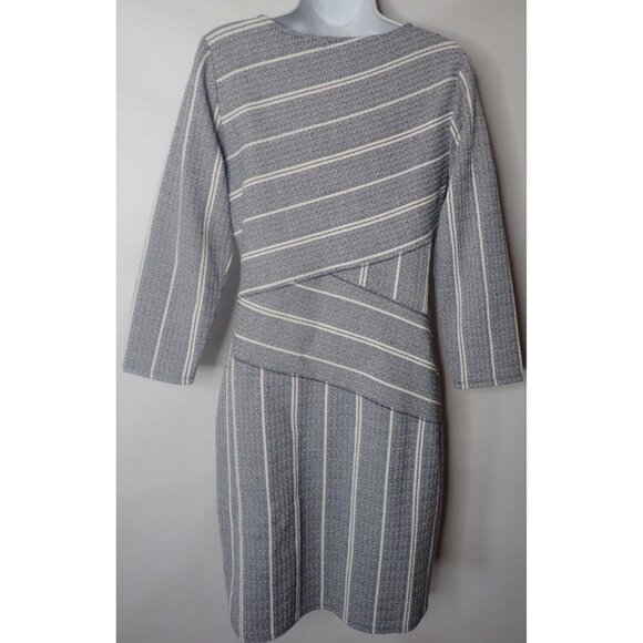 Maeve Anthropologie Amelia Blue Striped Wrap Dress M Column V‎ neck textured - Picture 4 of 7